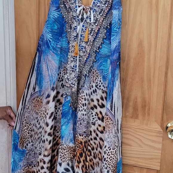 Blue Leopard Exotic Handkerchief Maxi Dress - Picture 2 of 5